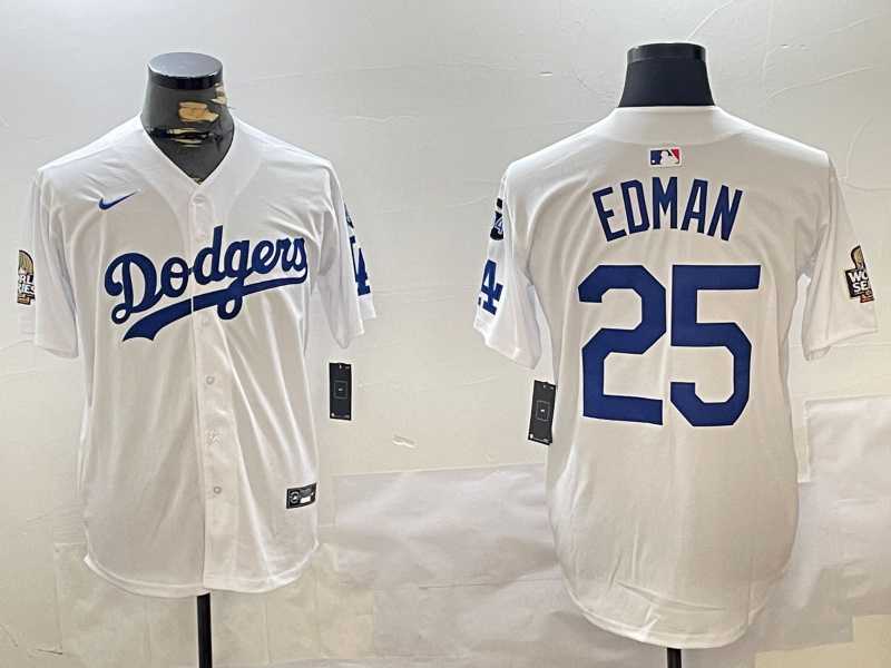 Men%27s Los Angeles Dodgers #25 Tommy Edman White 2024 World Series With Fernando Memorial Patch Home Limited Stitched Jerseys->los angeles dodgers->MLB Jersey